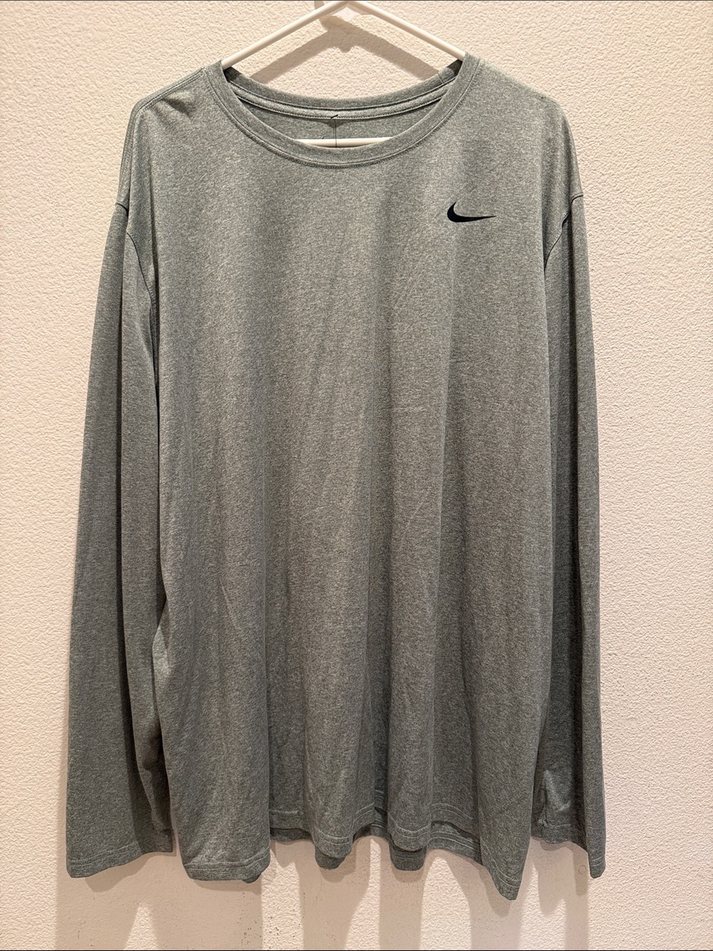 Nike Long Sleeve Crew Shirt in Heather Gray with Black Swoosh